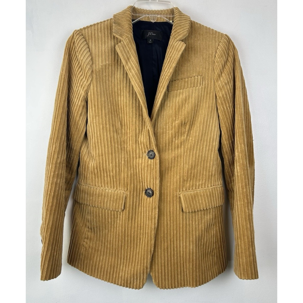 J Crew Corduroy Blazer Womens 0 Yellow Equestrian Retro Wide Cord Jacket